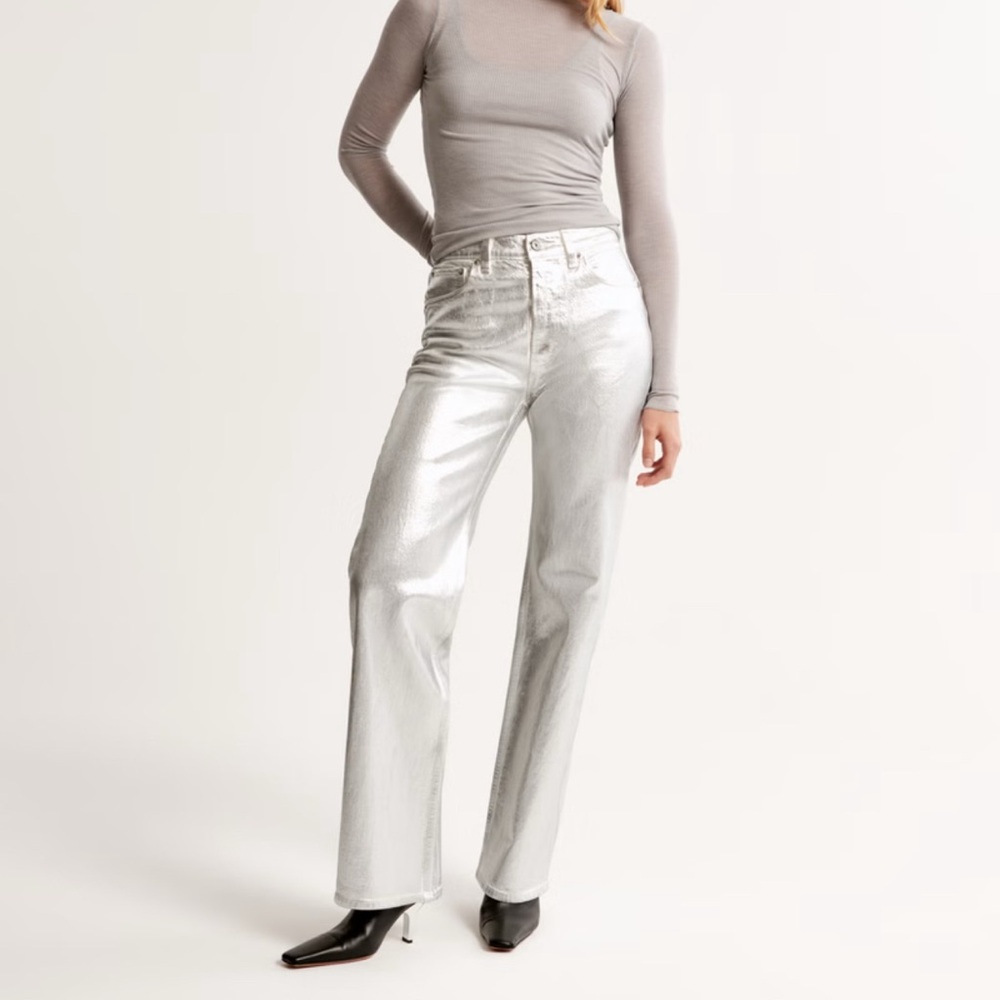 A&F Silver Vegan Leather Pant